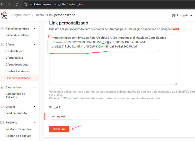 Afiliados Shopee gerar links de divulgação