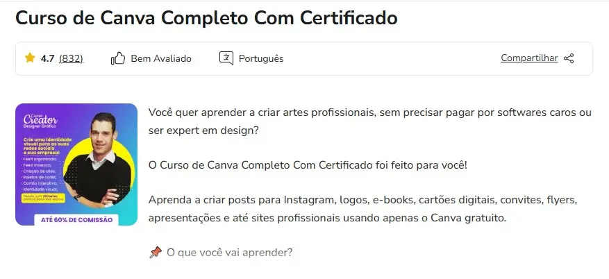 Pagina de vendas Curso de Canva Profissional (JV Negócios Digitais)