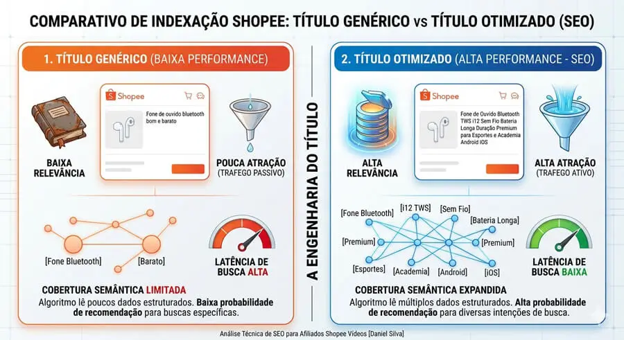 título de produto genérico e um título otimizado com técnicas de SEO