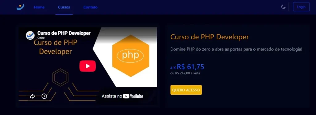 Pagina do Curso de PHP Developer (Celke)