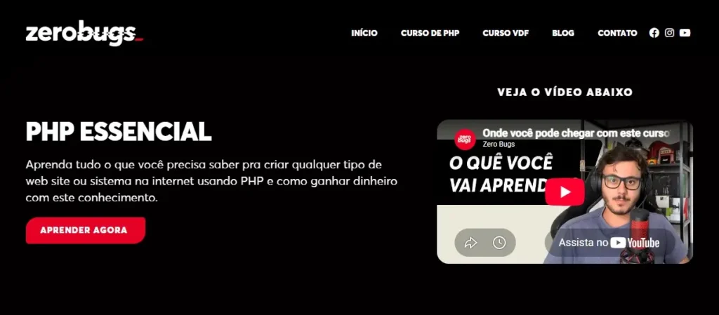 Site oficial do curso PHP Essencial (Zero Bugs)