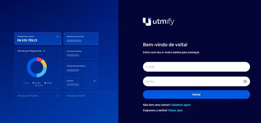 plataforma utmify tela de login
