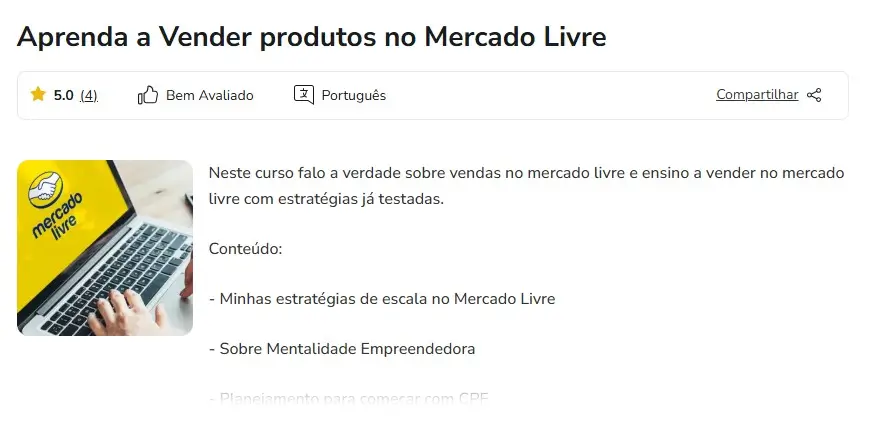 captura site do curso Aprenda a Vender Produtos no Mercado Livre