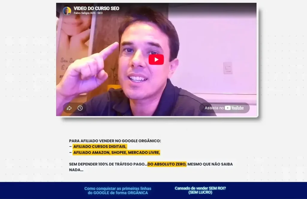 Captura site do Curso SELIGRA Google SEO (Fábio Seligra)