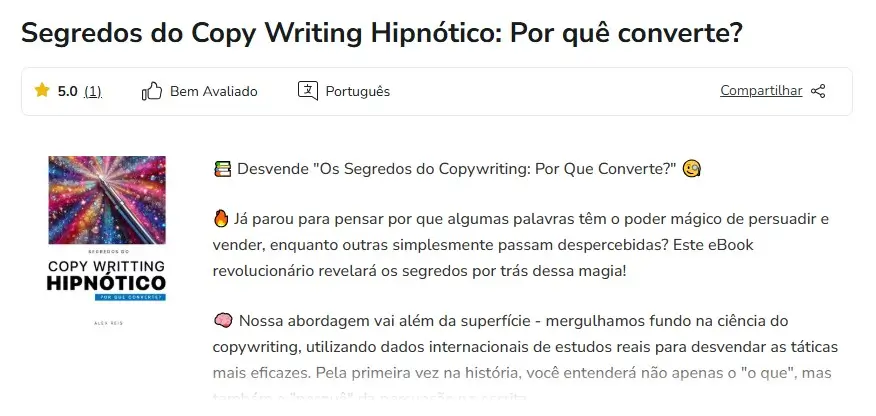 Captura pagina de vendas E-book Segredos do Copywriting Hipnótico