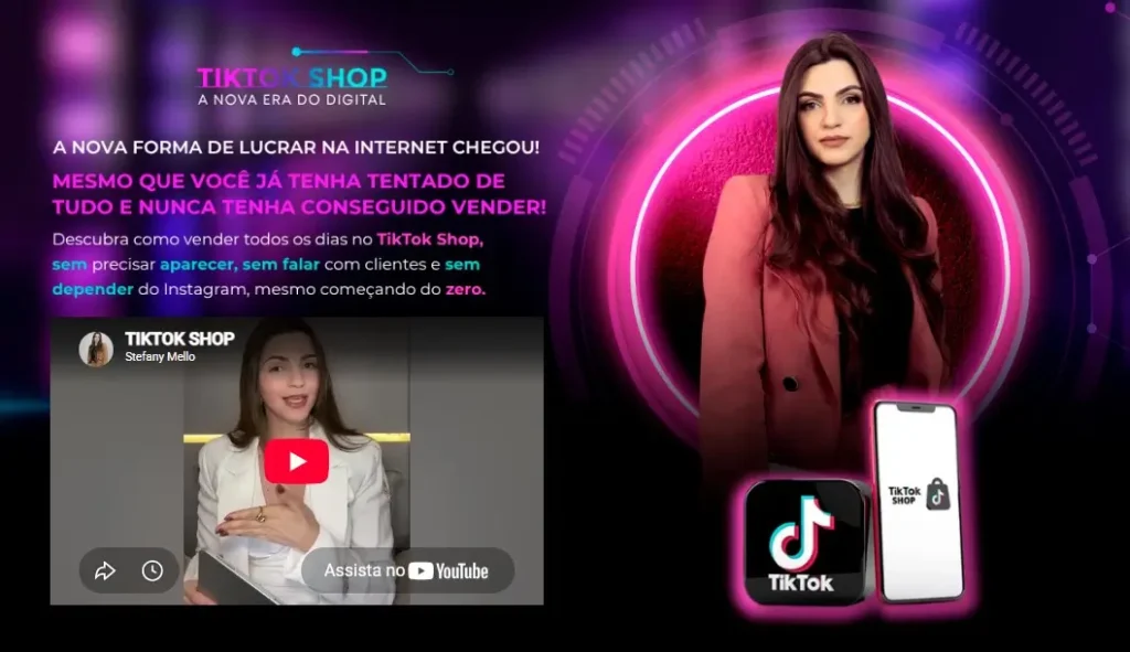 Captura site curso TikTok Shop – A Nova Era do Digital (Stefany Mello)