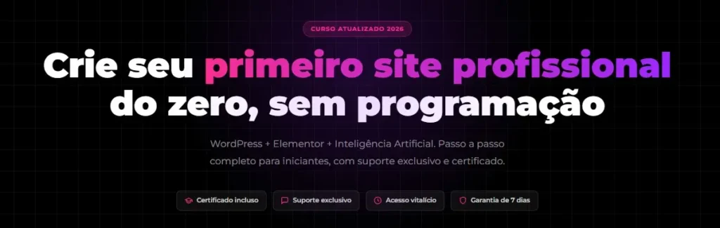 Captura de tela da página do curso Criar Seu Primeiro Site do Zero de Rodrigo Oliveira