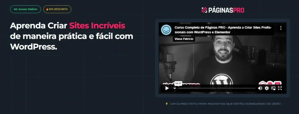 Captura de tela da página oficial do Curso Páginas PRO de Viana Patricio