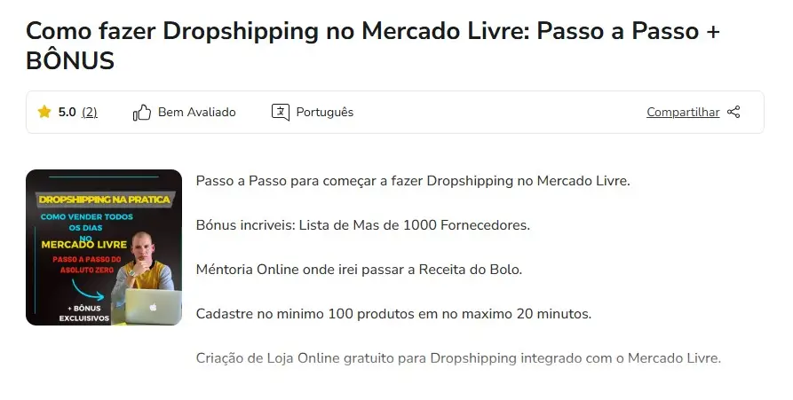 captura pagina de vendas Como Fazer Dropshipping no Mercado Livre