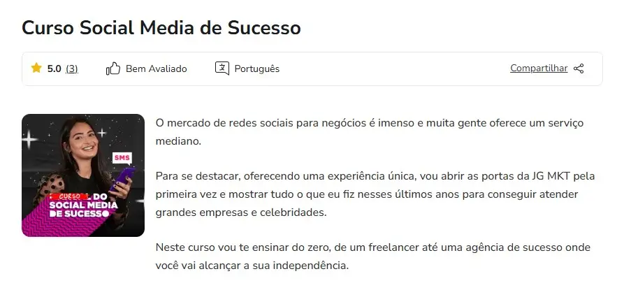 Captura pagina de vendas Curso Social Media de Sucesso