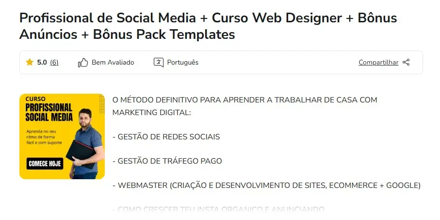 pagina de vendas curso Profissional de Social Media + Web Designer