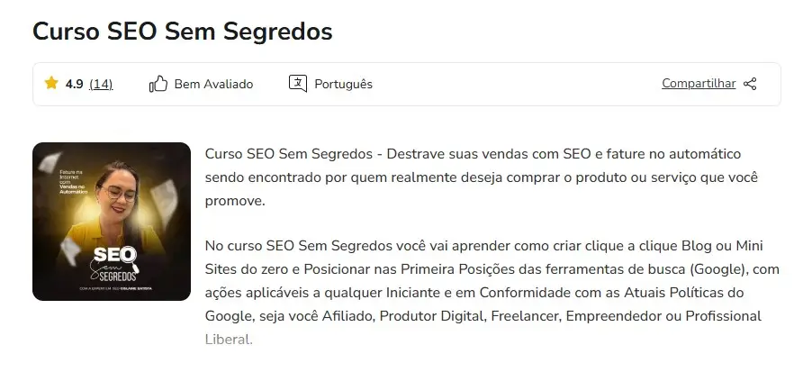 captura Curso SEO Sem Segredos (Gislaine Batista)