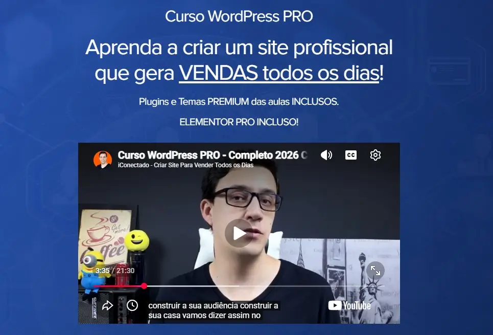 Captura Página oficial do curso WordPress PRO (Rick Bauck - iConectado)